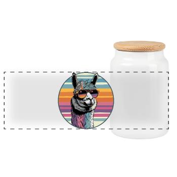 Lama avec lunettes de soleil de style rétro - Boîte à biscuits avec couvercle en bois - blanc - Devant