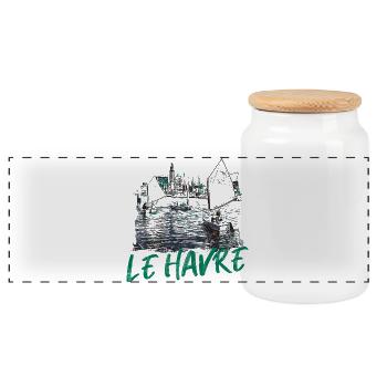 Maritime Szene von Le Havre mit Kalligrafie - Panorama Keksdose mit Holzdeckel - Weiß - Vorne
