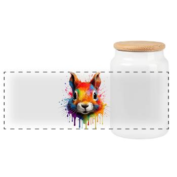 Colorful Squirrel - Panoramic Cookie Jar with Wooden Lid - white - Front