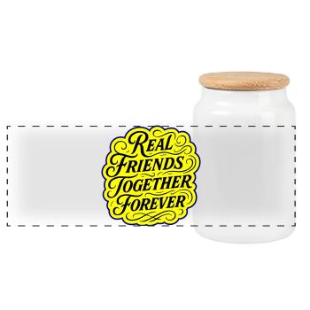 Real friends forever - Panoramic Cookie Jar with Wooden Lid - white - Front