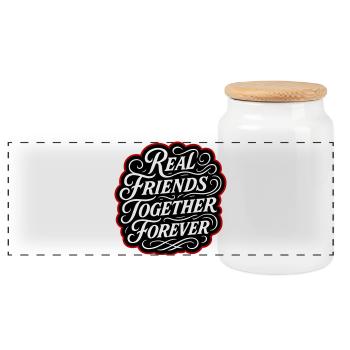 Real friends forever - Panoramic Cookie Jar with Wooden Lid - white - Front
