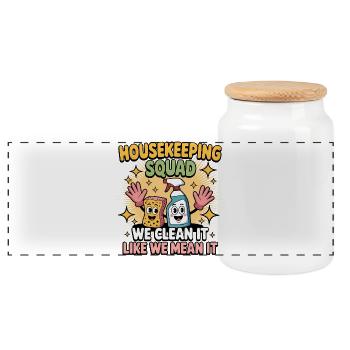 Funny Cleaning Design - Panoramic Cookie Jar with Wooden Lid - white - Front