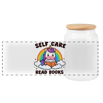 Unicorn Player and Animated Rainbow - Panoramic Cookie Jar with Wooden Lid - white - Front