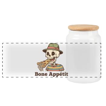 Bone Appétit Skeleton mange de la pizza - Boîte à biscuits avec couvercle en bois - blanc - Devant