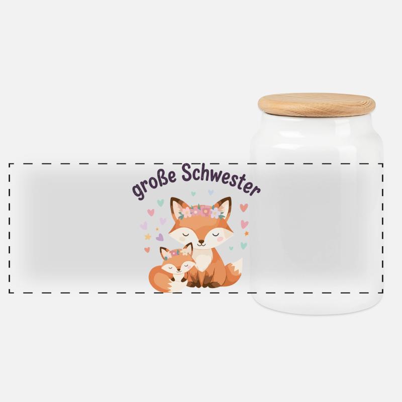 Große Schwester Fuchs mit Blumenkranz - Panorama Keksdose mit Holzdeckel - Weiß