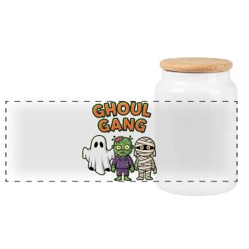 Ghoul Gang Ghost Zombie Mummy Halloween - Panoramic Cookie Jar with Wooden Lid - white - Front