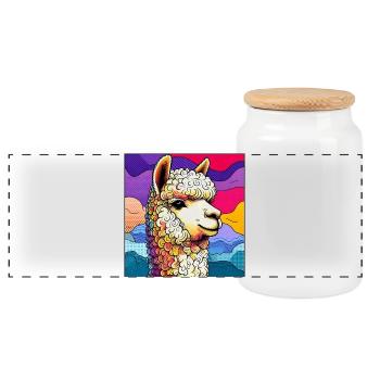 Alpaca - Panoramic Cookie Jar with Wooden Lid - white - Front