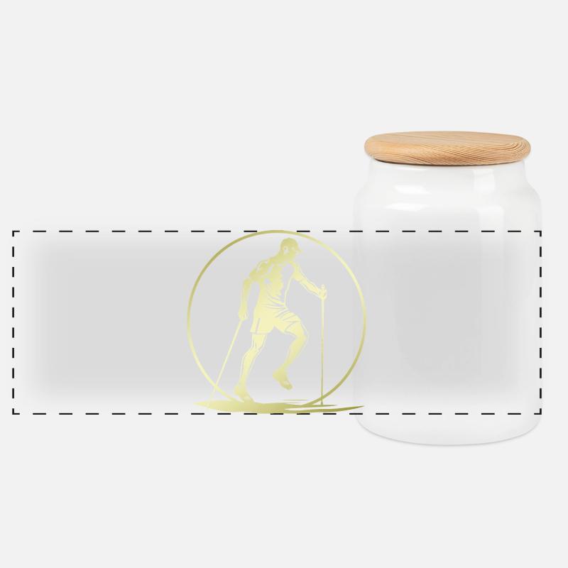 Nordic Walking Silhouette - Panorama Keksdose mit Holzdeckel - Weiß
