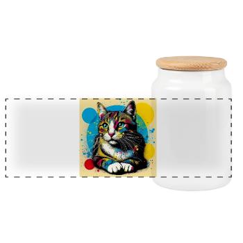 chat - Boîte à biscuits avec couvercle en bois - blanc - Devant