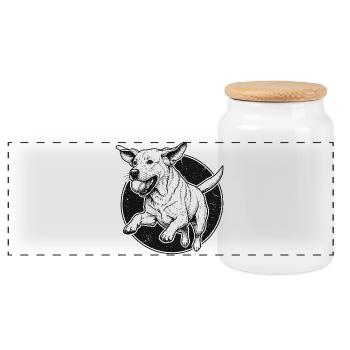 Labrador bondissant - Design vintage - Boîte à biscuits avec couvercle en bois - blanc - Devant