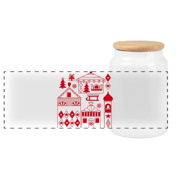 Christmas Market Silhouette - Panoramic Cookie Jar with Wooden Lid - white - Front
