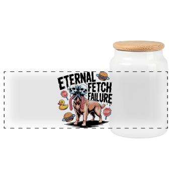 Eternal Fetch: Doppel-Totenkopf-Zungenhund - Panorama Keksdose mit Holzdeckel - Weiß - Vorne