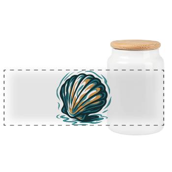 Sea Shell in Wave Colors - Panoramic Cookie Jar with Wooden Lid - white - Front