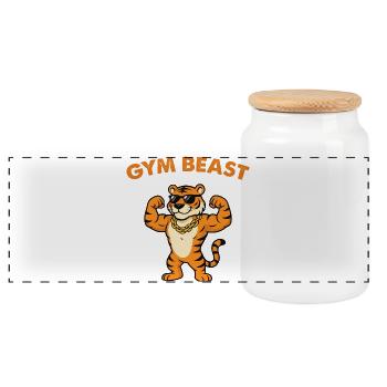Gym Beast Tiger mit Sonnenbrille - Panorama Keksdose mit Holzdeckel - Weiß - Vorne