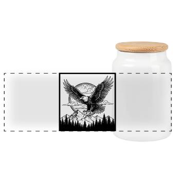 Eagle in a swoop - Panoramic Cookie Jar with Wooden Lid - white - Front