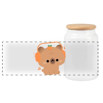 Capybara kawaii avec casque - Boîte à biscuits avec couvercle en bois - blanc - Devant