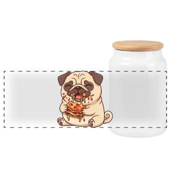 Carlin sucré mangeant des lasagnes italiennes - Boîte à biscuits avec couvercle en bois - blanc - Devant