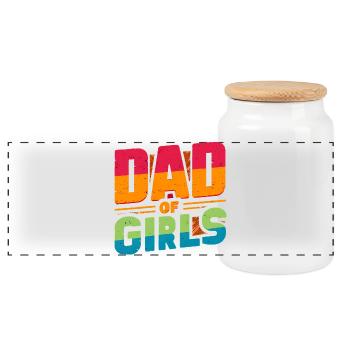 Dad of Girls Rainbow, Fathers  - Panoramic Cookie Jar with Wooden Lid - white - Front