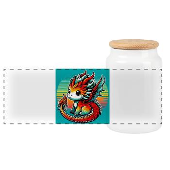 dragon - Panoramic Cookie Jar with Wooden Lid - white - Front