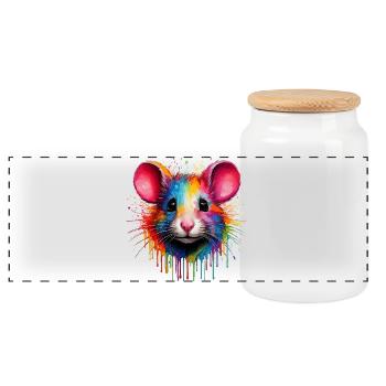 Regenbogenmaus Kopf - Panorama Keksdose mit Holzdeckel - Weiß - Vorne