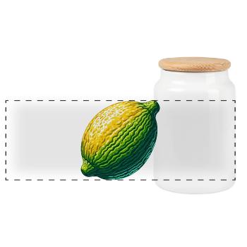Abstract Lemon in Textured Green-Yellow - Panoramic Cookie Jar with Wooden Lid - white - Front