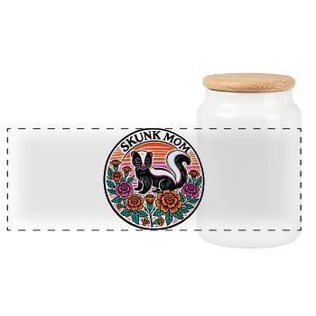 Skunk Mom Blumen Patch - Panorama Keksdose mit Holzdeckel - Weiß - Vorne