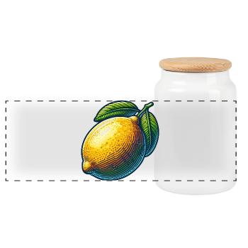 Bright lemon and green leaves - Panoramic Cookie Jar with Wooden Lid - white - Front