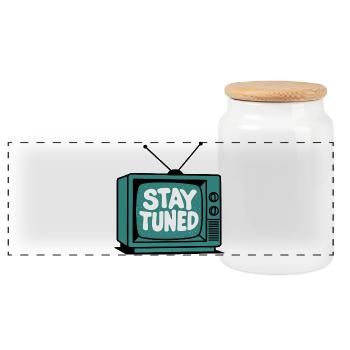 Restez à l’écoute TV rétro - Boîte à biscuits avec couvercle en bois - blanc - Devant