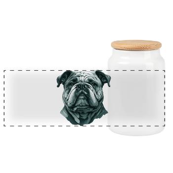 Bulldog Dog Portrait bulldog - Panoramic Cookie Jar with Wooden Lid - white - Front