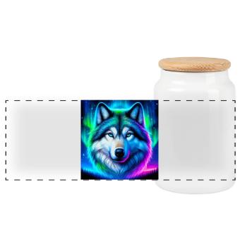 Loup - Boîte à biscuits avec couvercle en bois - blanc - Devant