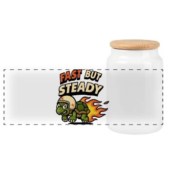Conception de tortue rapide mais durable - Boîte à biscuits avec couvercle en bois - blanc - Devant