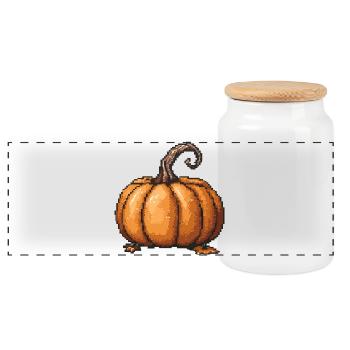 Pixel Kürbis Retro Halloween - Panorama Keksdose mit Holzdeckel - Weiß - Vorne