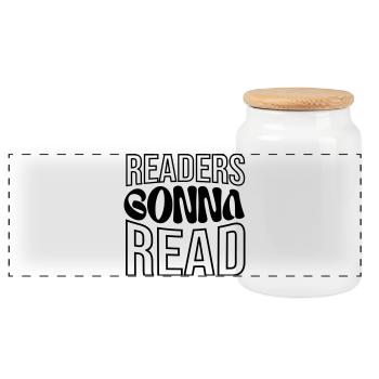 Readers Gonna Read - Panoramic Cookie Jar with Wooden Lid - white - Front