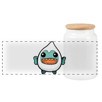 Piranha Poisson Halloween Fantôme - Boîte à biscuits avec couvercle en bois - blanc - Devant