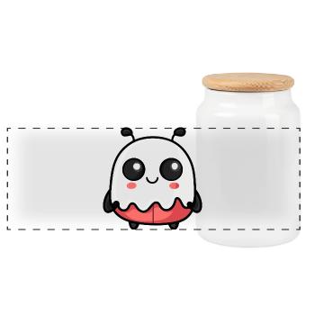 Ladybug Halloween Ghost - Panoramic Cookie Jar with Wooden Lid - white - Front