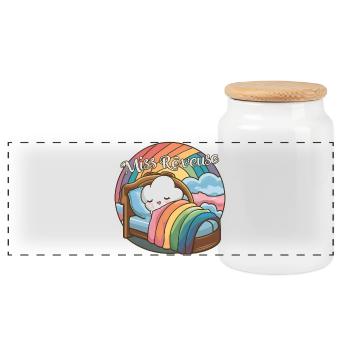 Miss Dreamer Design Child Dreamer and Sleep - Panoramic Cookie Jar with Wooden Lid - white - Front