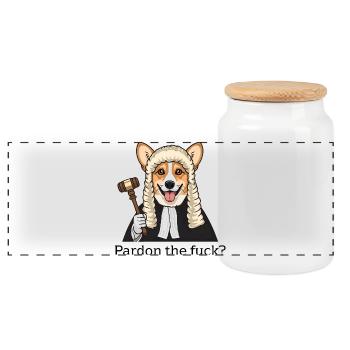 Corgi juge dessin animé Pardon the Fuck - Boîte à biscuits avec couvercle en bois - blanc - Devant