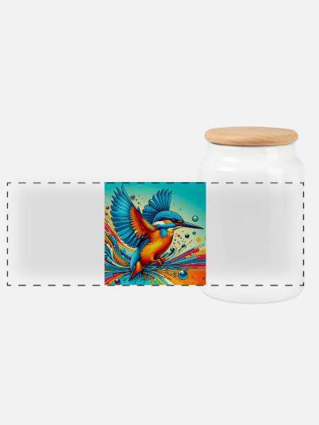 Eisvogel - Panorama Keksdose mit Holzdeckel - Weiß