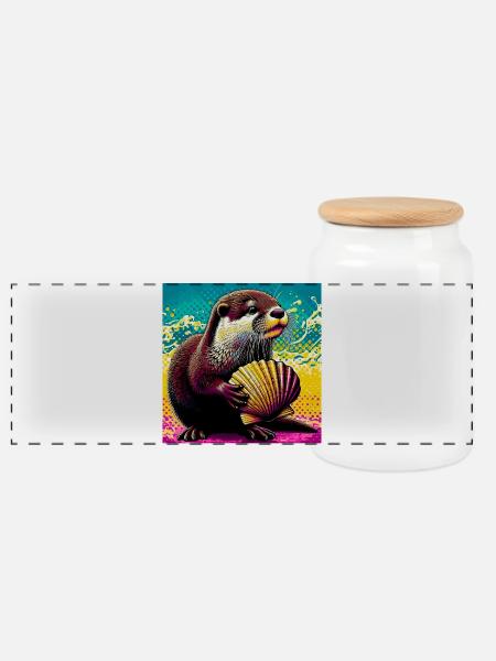 Otter - Panorama Keksdose mit Holzdeckel - Weiß