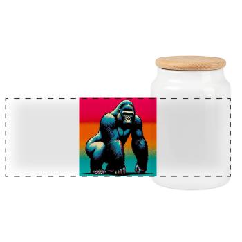 gorilla - Panoramic Cookie Jar with Wooden Lid - white - Front