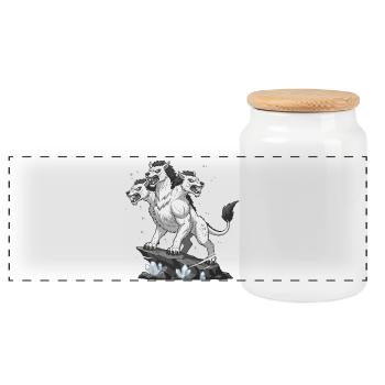 Loup monstre à trois têtes - Boîte à biscuits avec couvercle en bois - blanc - Devant