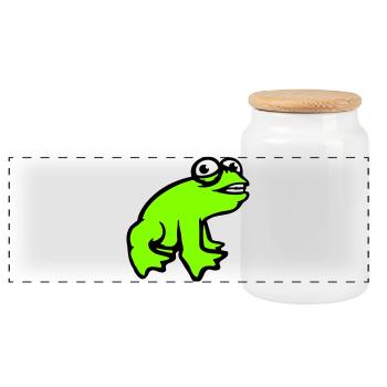 Frog grins cool funny comic crazy toad - Panoramic Cookie Jar with Wooden Lid - white - Front