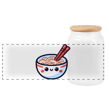 Bol ramen kawaii avec baguettes - Boîte à biscuits avec couvercle en bois - blanc - Devant
