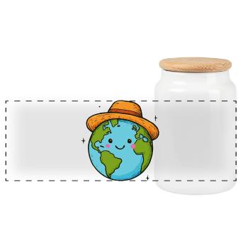 Kawaii Erde im Hut - Panorama Keksdose mit Holzdeckel - Weiß - Vorne