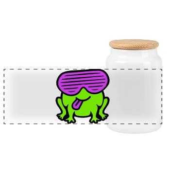 Frog Party Glasses Slits Tongue Stick Out - Panoramic Cookie Jar with Wooden Lid - white - Front