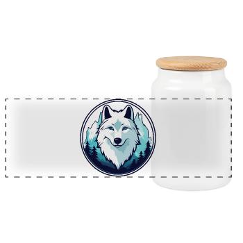 Loup arctique (tête) - Boîte à biscuits avec couvercle en bois - blanc - Devant