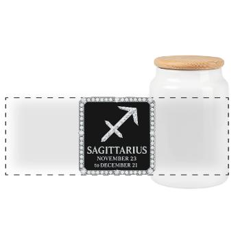 Zodiac sign Sagittarius - Panoramic Cookie Jar with Wooden Lid - white - Front