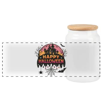 Spukschloss Halloween - Panorama Keksdose mit Holzdeckel - Weiß - Vorne