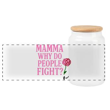 Mamma Why Do People Fight - Panoramic Cookie Jar with Wooden Lid - white - Front