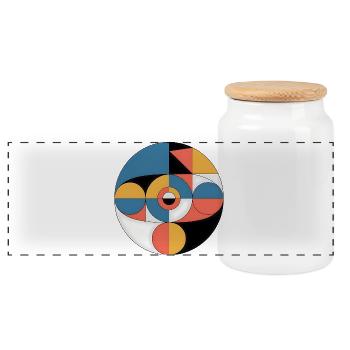 Abstract Geometric - Panoramic Cookie Jar with Wooden Lid - white - Front